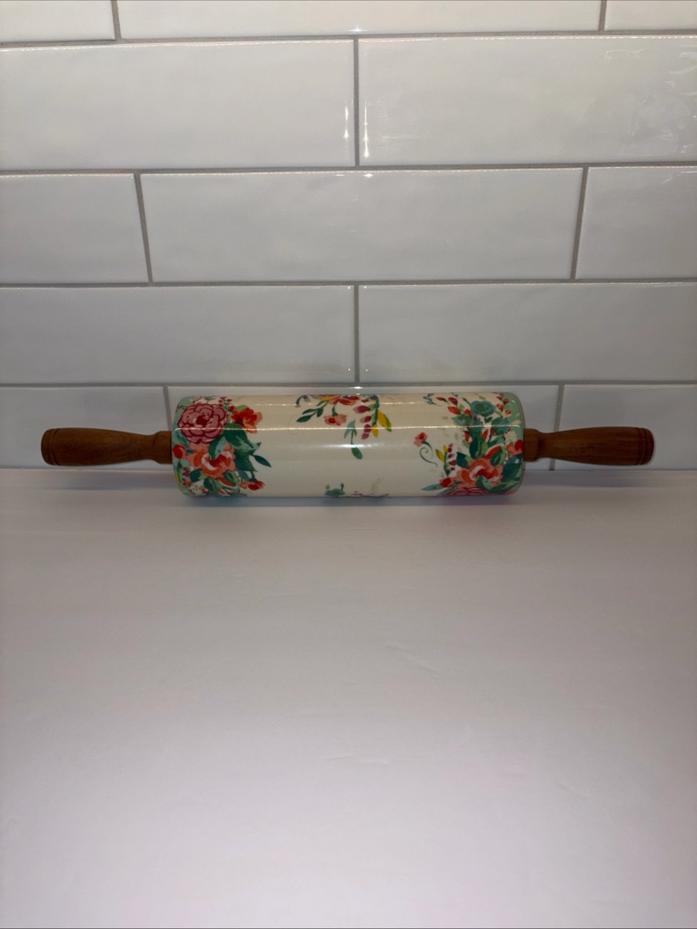 The Pioneer Woman Painted Meadows Floral New Ceramic Rolling Pin Wood Handles